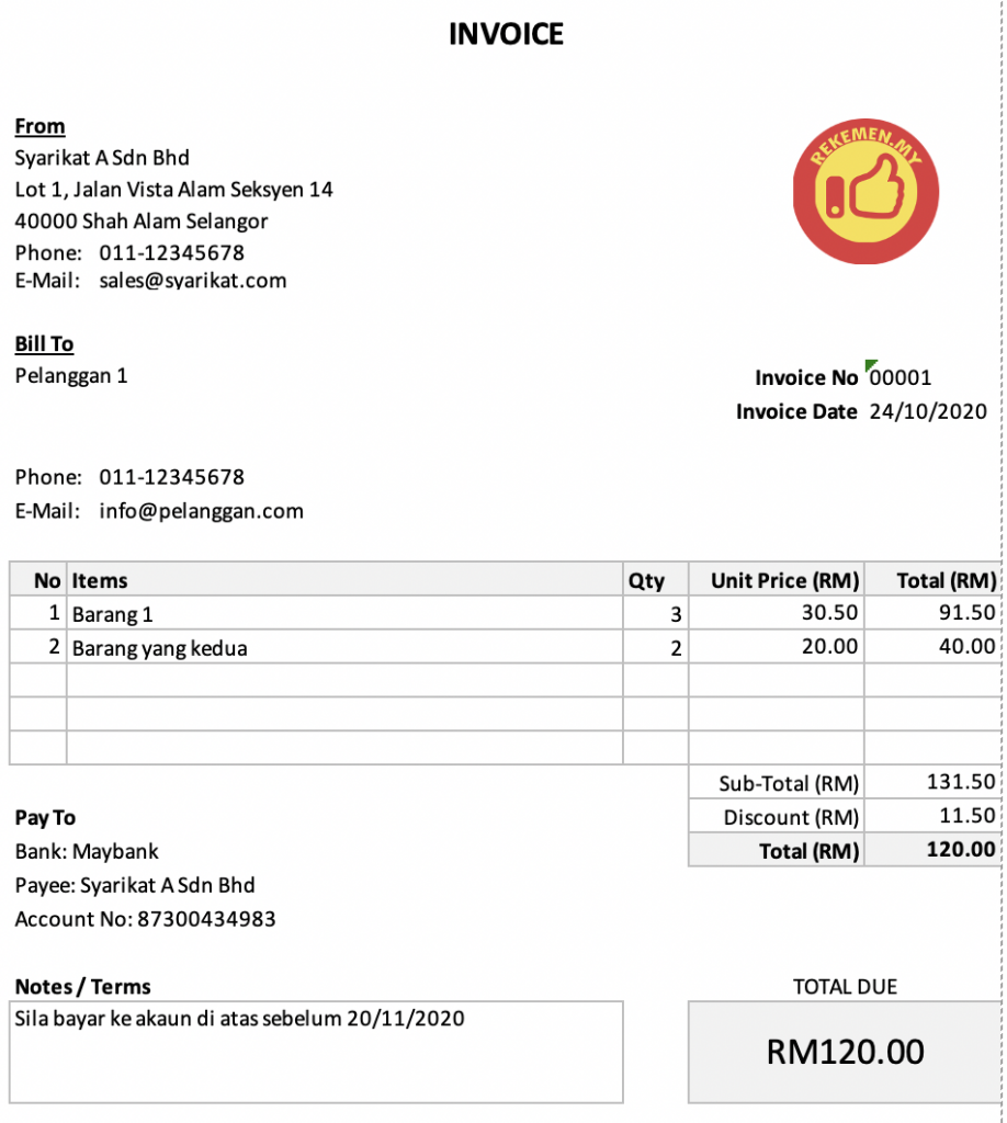 Cara Buat Invoice Guna Excel ⋆ Rekemen