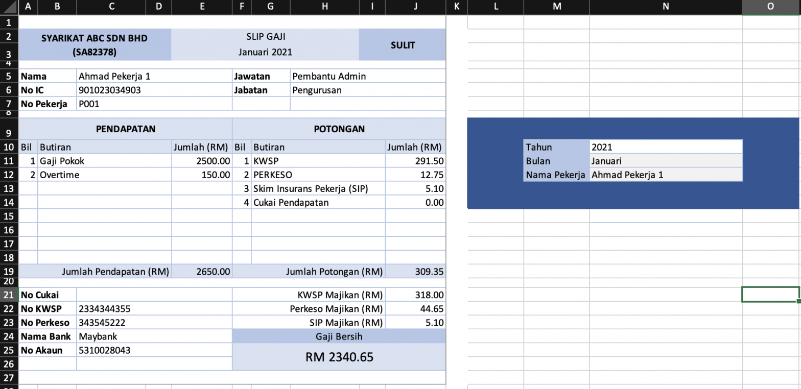 Template Slip Gaji Excel