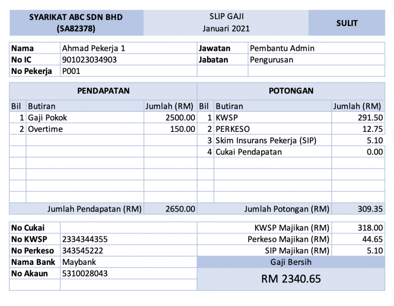 Contoh Format Slip Gaji Excel