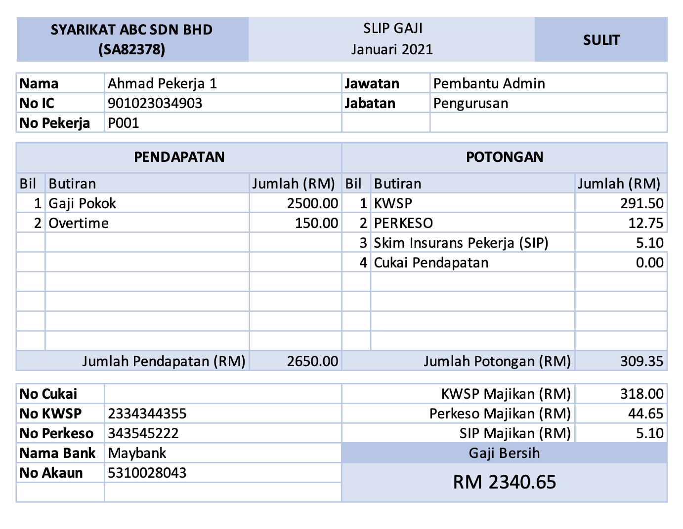 Template Slip Gaji Excel Malaysia Rekemen My