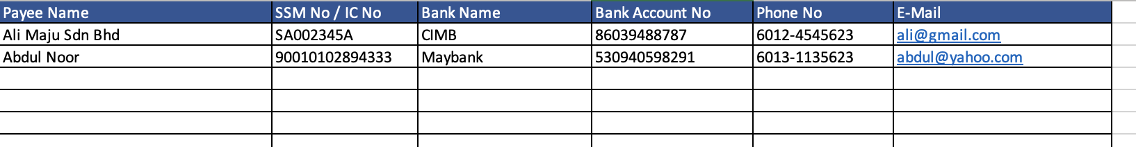 Payment Voucher Excel - Payee