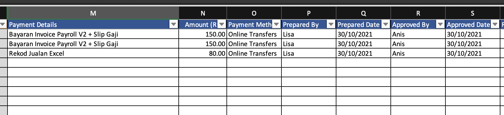 Payment Voucher Excel - Record2