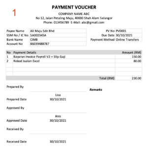 Payment Voucher Excel Malaysia 1
