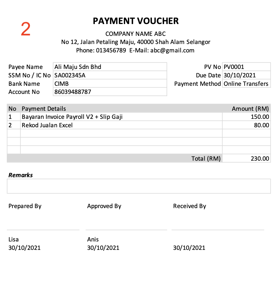 contoh voucher bayaran - Piers Baker