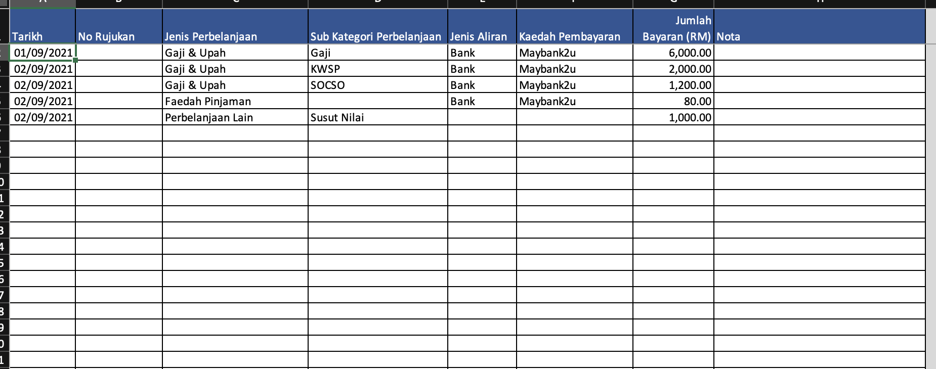 Template Rekod Akaun Perniagaan