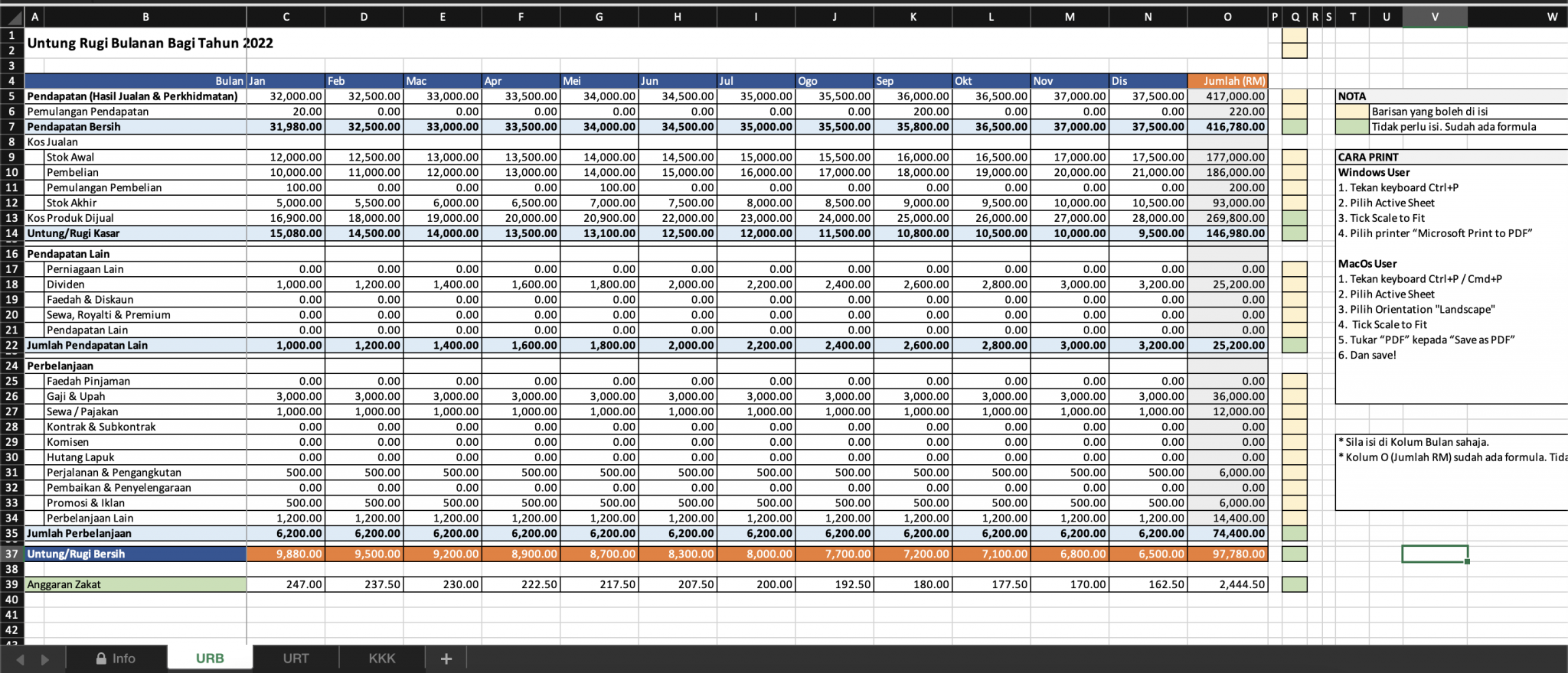 Template Untung Rugi Excel & Kunci Kirakira ⋆ Rekemen