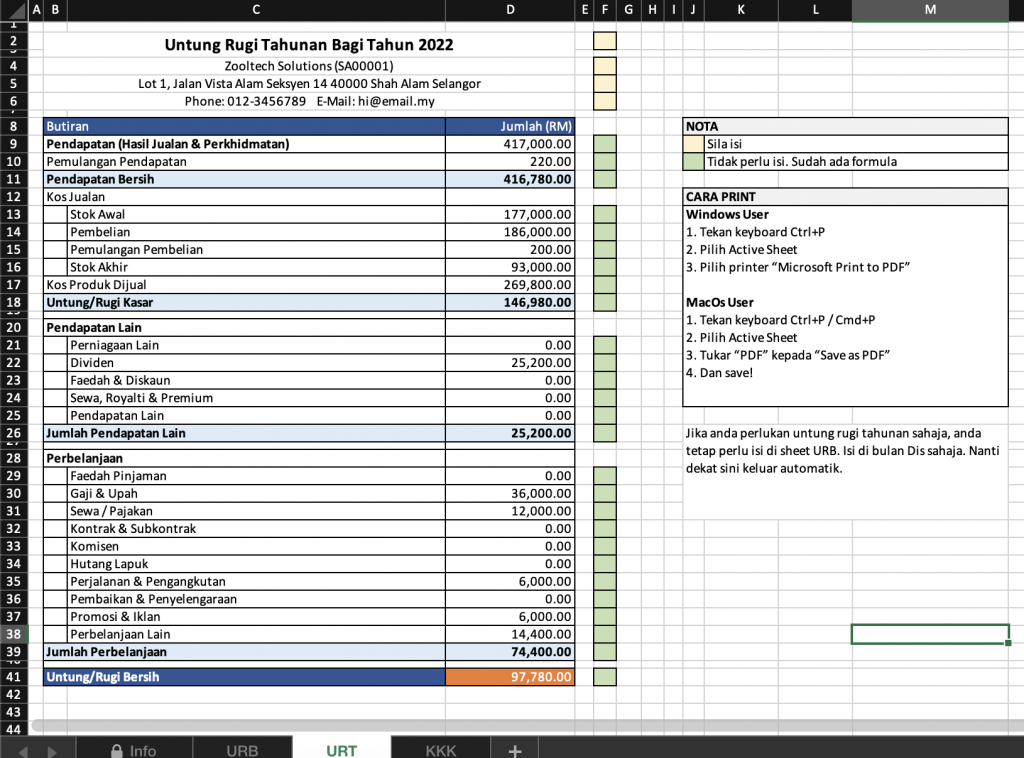 Template Penyata Untung Rugi Tahunan